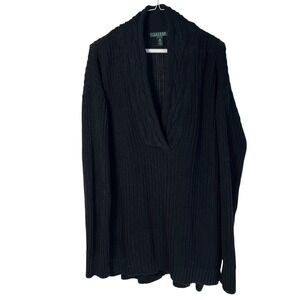 Lauren Ralph Lauren Women's Large Cotton Shaker Cable Knit Shawl Sweater Preppy